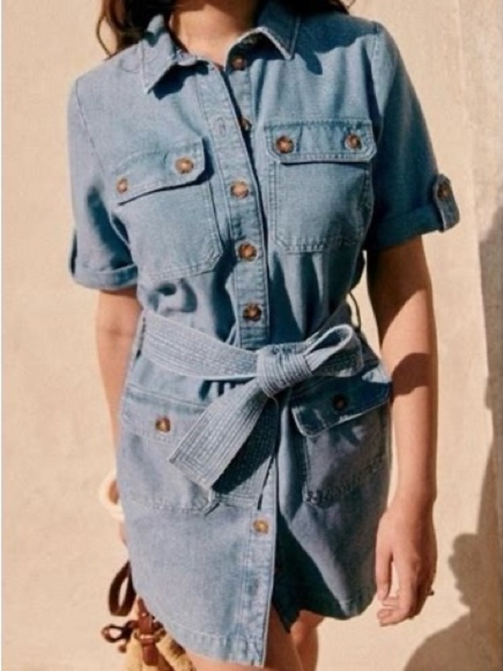 Sezane Jackie Dress Light Blue Chambray - Size 4